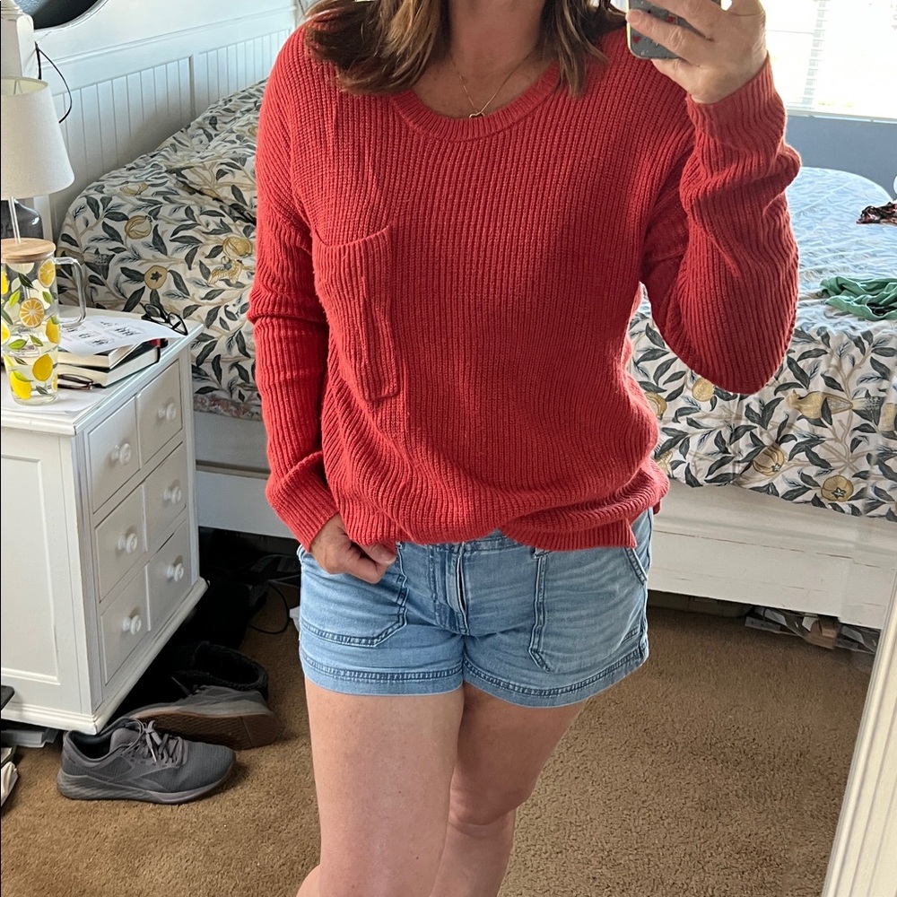 Madewell Vibrant Brick Red Soft and Cozy Knit Sweater